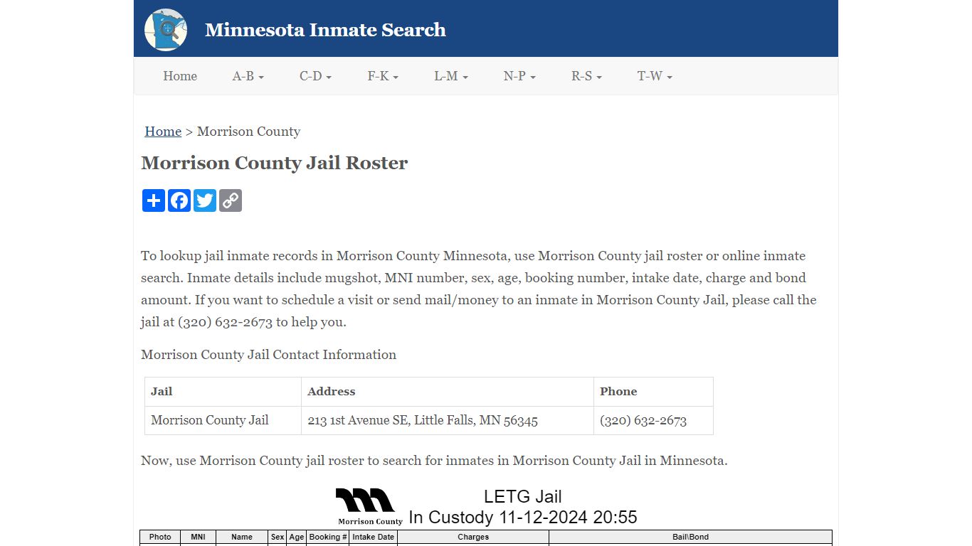 Morrison County Jail Roster - Minnesota Inmate Search